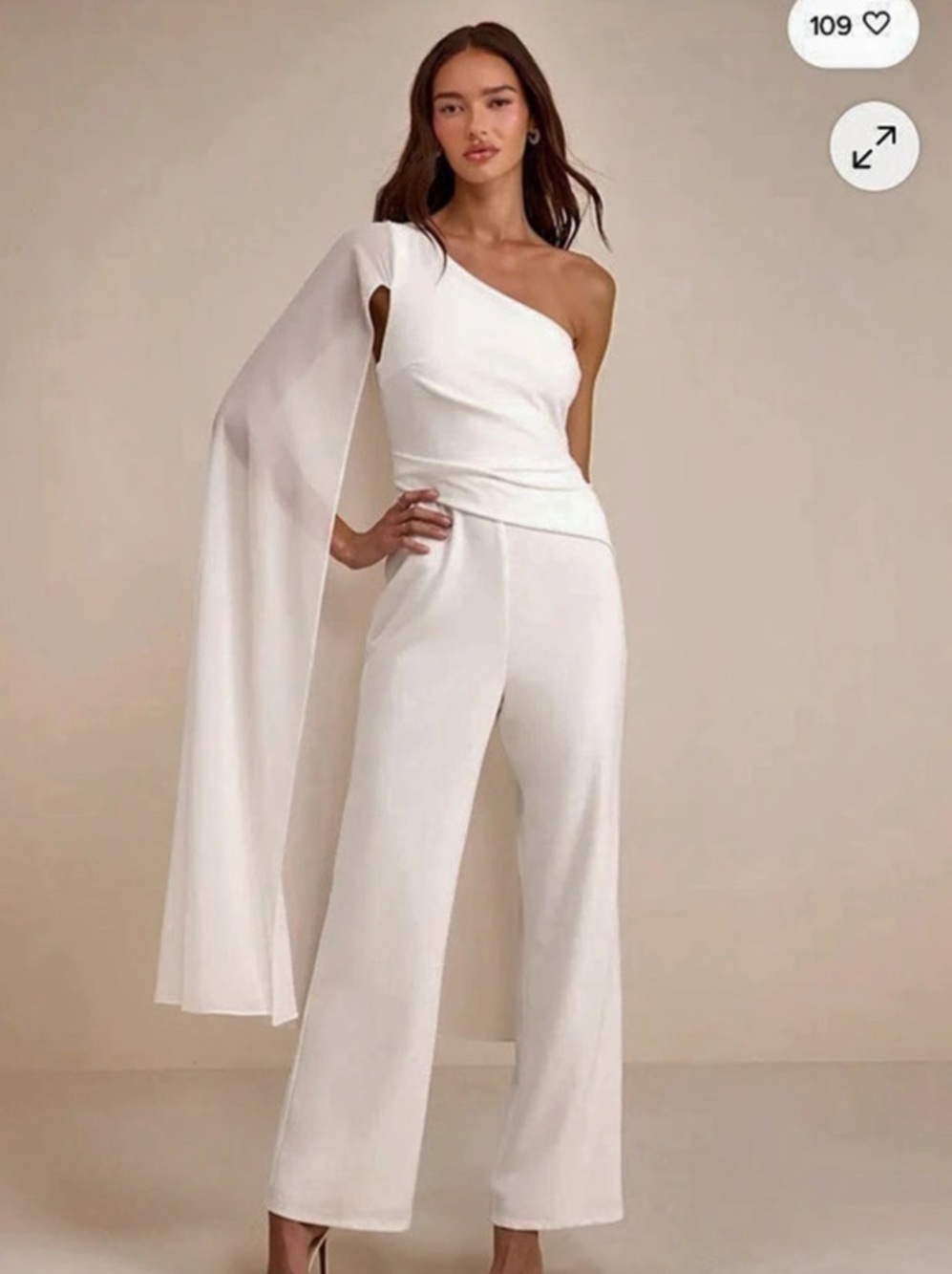 Lulus Stevie White One-Shoulder Cape Jumpsuit